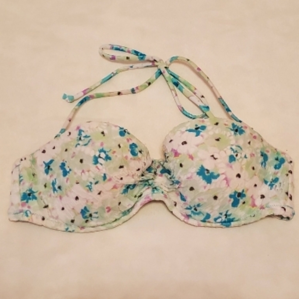 Victoria's Secret 32C Push Up Floral Lace Ruched Strapless Wired Bikini Swim Top